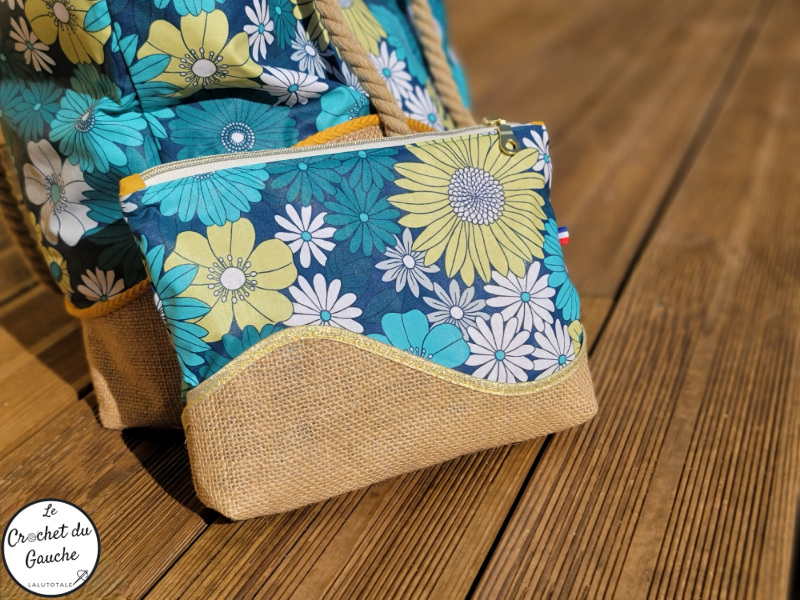 pochette trousse zippée Seventies couture création unique Flower Power