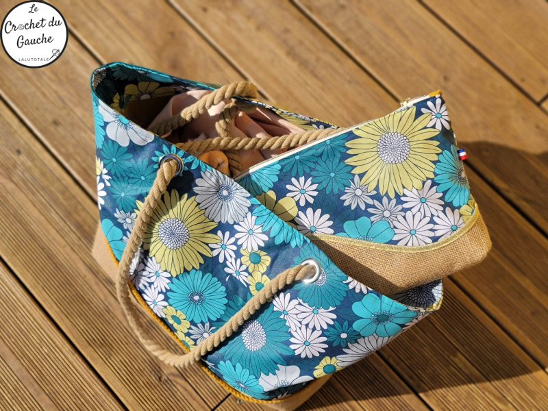 pochette trousse zippée Seventies couture création unique Flower Power