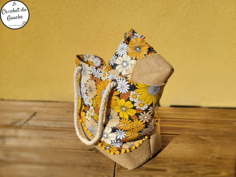 pochette zippée Samba Yellow seventies fleurs 70's création couture