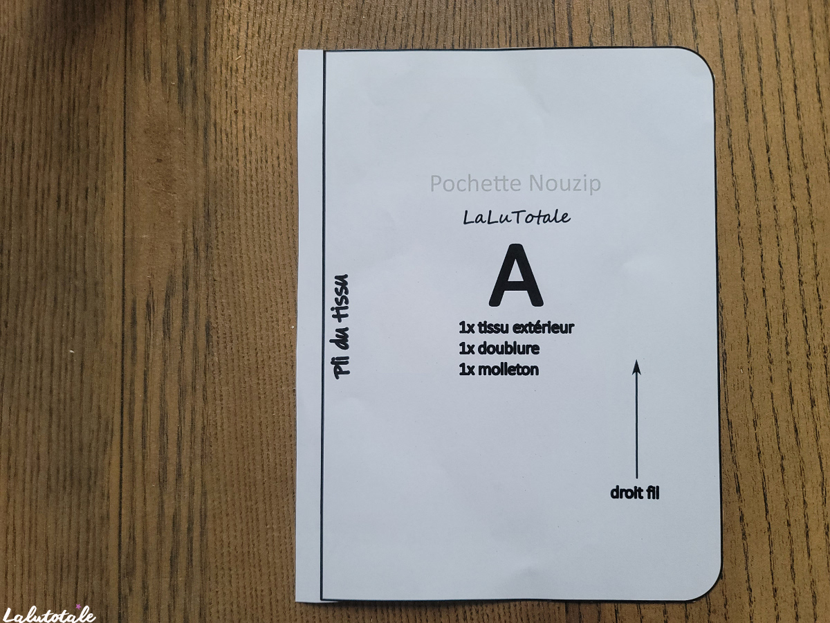 couture personnaliser Nouzip avec du passepoil - découpe de la pièce de patron A