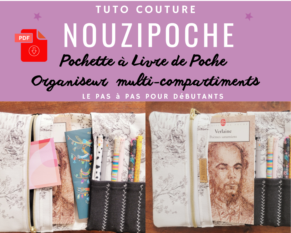 tuto patron couture débutant pochette Livre Poche Nouzipoche