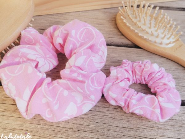 Scrunchies -2 scrunchie chouchou rose mini Suzette romantique couture artisanale